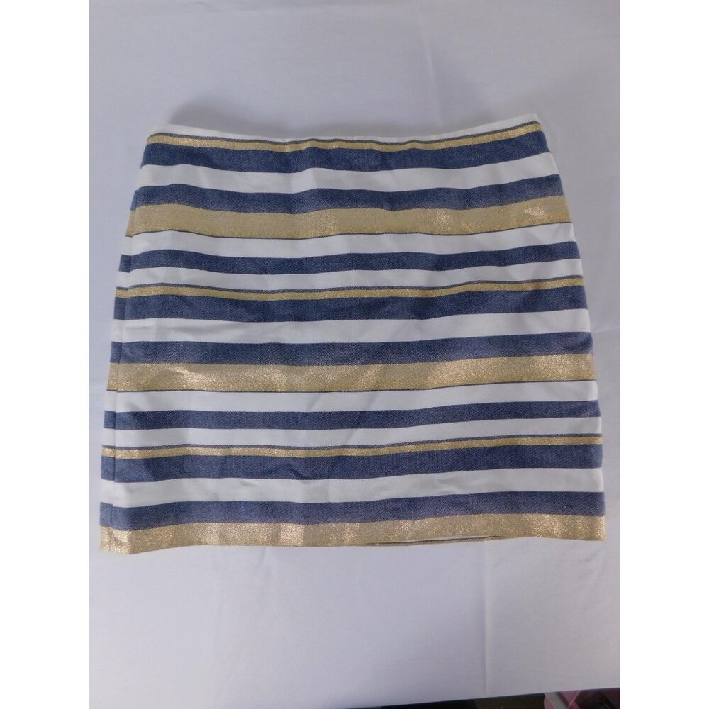 J.Crew Factory Skirt Womens 4 Blue White Gold Metallic Striped Mini Lined